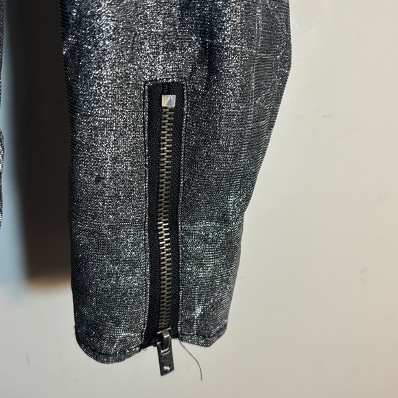 TRIPP NYC Sz M Silver Glitter Metallic Biker Moto Style Jacket Zipper Closure - Picture 5 of 15